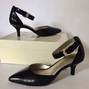 Anne Klein black leather and snakeskin heels